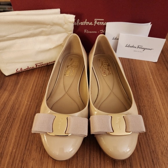 $750 New Auth Salvatore Ferragamo Women's Varina Bow Ballet Leather Flats 5